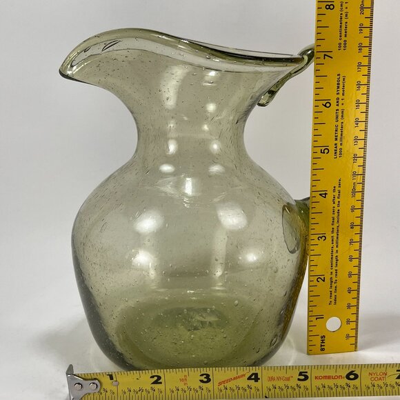 Jamestown Glasshouse VA Hand Blown Green Glass Pitcher Heart Spout USA 40oz - Picture 13 of 16